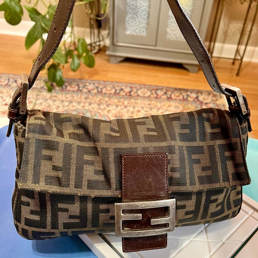 Fendi Brown Zucca Monogram Baguette Bag